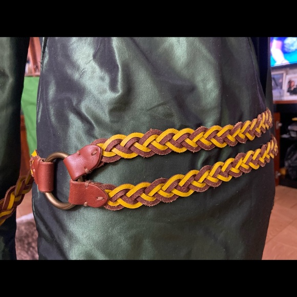 Polo Ralph Lauren Brown Yellow Braided Leather Belt Brass Buckles L - Picture 1 of 6